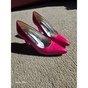 Vera Cruz Hot Pink Leather Pumps Spain Size 8M Pointed Toe Acrylic Heel vintage